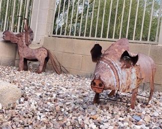 Yard Art.. Rusty Metal Donkey & Pig