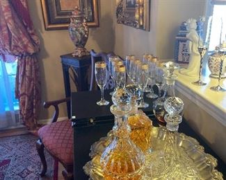 Bar accessories and cut crystal decanters