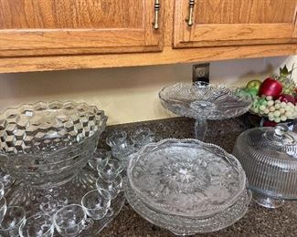 Fostoria and cut glass serving pieces 