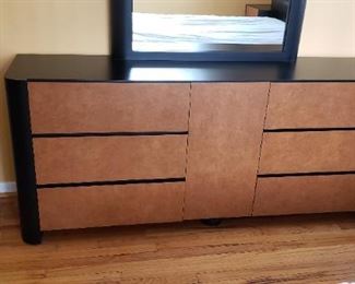 Modern Dresser & Mirror ($300) - 6 Drawers, 1 Cabinet. Dresser: 72.5"L x 18"W x 30"H; Mirror: 44"H x 38"W x 3.5"D - Available for pre-sale. Please contact us at contactmvp@moorevaluepros.com for more information or to purchase. 