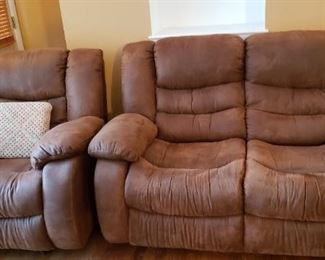 Reclining Sofa Set - Reclining Rocker ($150) 59"W x 38"H x 33.5"D & Reclining Love Seat ($250) 65"L x 38"H x 33.5"D - Available for pre-sale. Please contact us at contactmvp@moorevaluepros.com for more information or to purchase. 