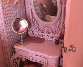 dressing Table is white wicker