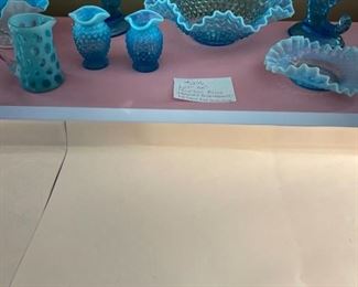 Grouping of Fenton Blue Hobnail Opalescent