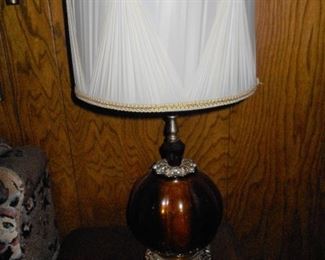 One of 2 amber globe lamps