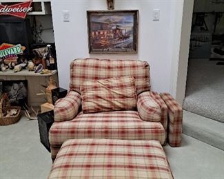 OVERSIZED PLAID CHAIR WITH OTTOMAN