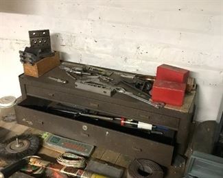METAL CHEST WITH SOME MACHINISTS TOOLS