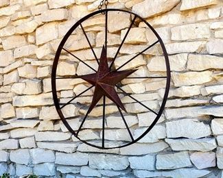Several large outdoor RUSTIC TEXAS/ WAGON WHEEL STAR hangings