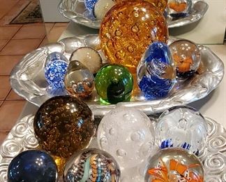 SEVERAL beautiful glass paperweight balls