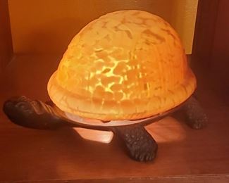 LIGHTED iron & glass turtle
