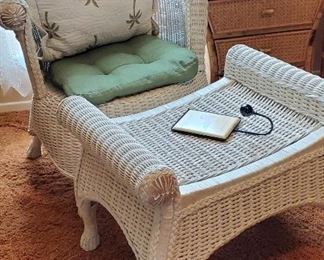White wicker chair & ottoman