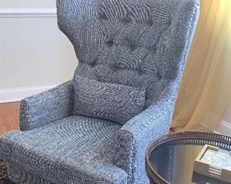 1 of 2 Like New -  Modern Gray wing back upholstered chairs