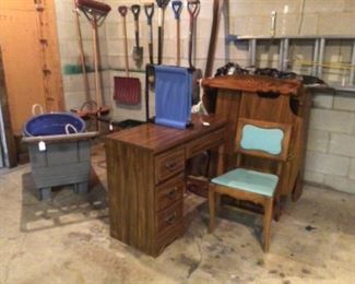 Twin bed (complete). Matching desk, bookcase and chair. 