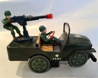 Vintage Battery Tin Toy Army Jeep