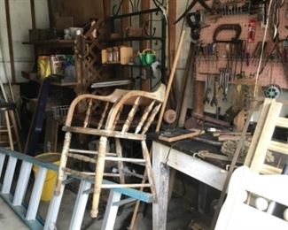 Chair, ladders, etc