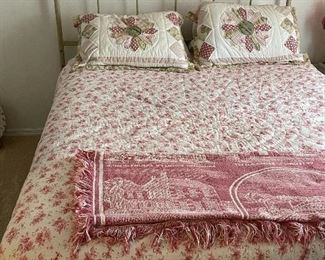 QUEEN mattress needs new box spring unless you like the squeaky 😂 and headboard. $50. Quilt with 2 shams. I think is more like a full