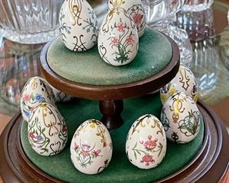 Hand painted porcelain eggs with stand.