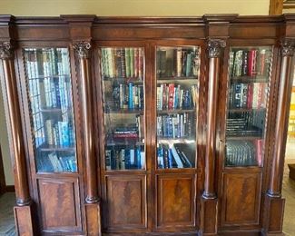 Large Mahogany bookcase with glass doors-86-1/2" H x 110" W x 22"D