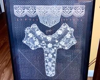 Framed lace wall art