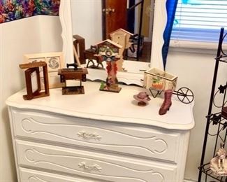 3 drawer dresser w/ mirror, misc. decor