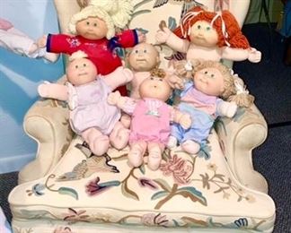 Wing back chair, Cabbage Patch dolls, some SOLD