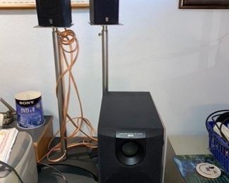 Yamaha stereo speaker w/ Yamaha speakers and 2 stands