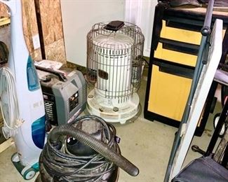Shop vacs, heater, misc. tool boxes, misc. garage items, some SOLD