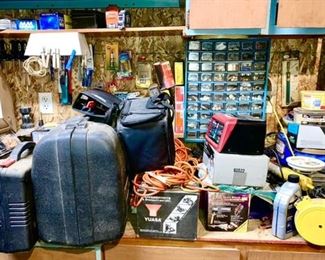 Misc. power & hand tools, bolt bins, misc garage items, some SOLD