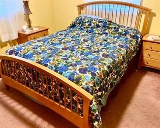 Bassett "Vaughan" bed including headboard, footboard, side rails, mattress & box spring, 2 Bassett nightstands