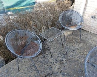 Pair of Maurizio Tempestini for John Salterini wrought iron Radar chairs, as-is