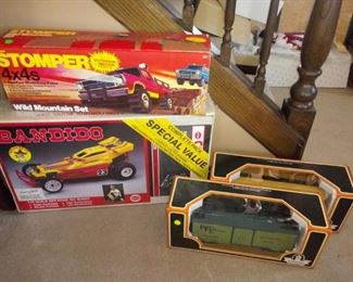 New in box RC vehicles and Kalamazoo train cars