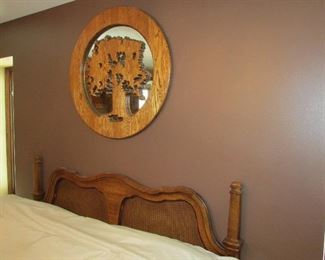 Queen headboard and bedframe, wood tree wall mirror