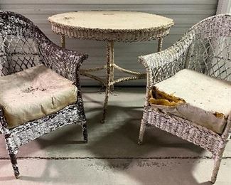 2.       Vintage Wicker Table and 2 Chairs  $110 older set needing some TLC /