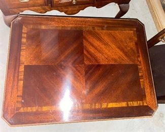 28.	Pair of Lane End Inlay Tables w/glass protector tops 27”L x 20”D x 22”H $140 - NOW $95