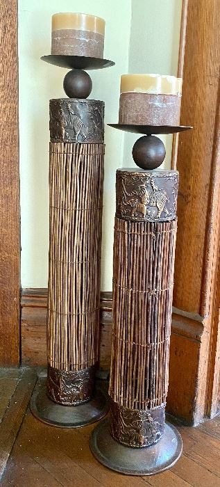 1.	Pair of bamboo candlesticks 34” & 40”   $60