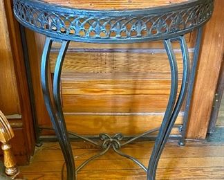 17.	Iron and wicker console 34”H x 15”D 	x 30” 	$60