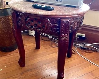 23.	Pair of marble top side table 19”D x 25 ½”L x 23”H  $160 