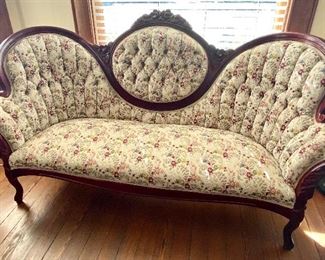 24.	Victorian style settee 64”W x 23”D approx. 	$250