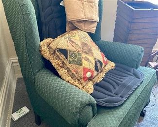 39.	Wing back chair(19”W seat) with Conair massage + golf pillow & blankie $100
