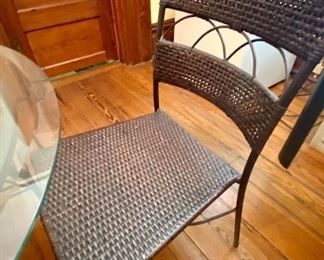 70.	4 chairs bistro set 28”R x 30”H (a larger glass could be added if you wanted bigger table) $165