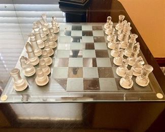 76.	Chess game all glass 14”square (all pieces there) $30