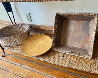 86.	Lot of three – wood yellow charger – 2 wood/wicker baskets bowls 	$ 40