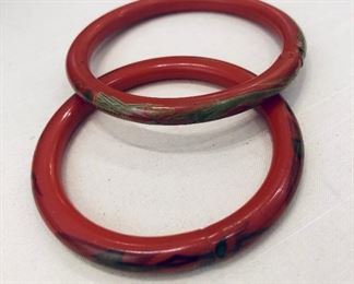 hand painted cinnabar color bakelite set