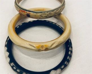 multi set, carved bakelite bangle set