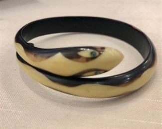 SNAKE with green rhinestone eyes bakelite wrap