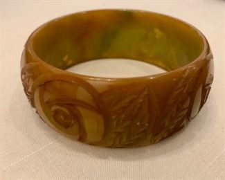 end of day rose carved bakelite bangle