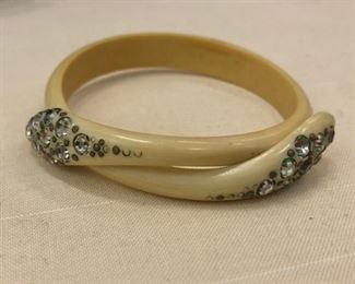 AMAZING crystal encrusted double snake wrap bakelite bracelet