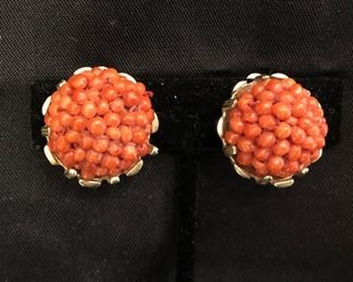 Coral beadssigned earrings Nettie Rosenstein