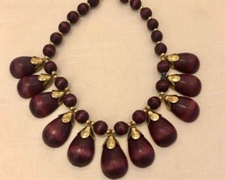 vintage acorn wooden necklace with brass 