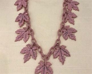 Rare vintage pink leaf and link  necklace resin/plastic