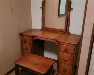 Smaller Vanity/Desk with Tip Out Mirror and Bench